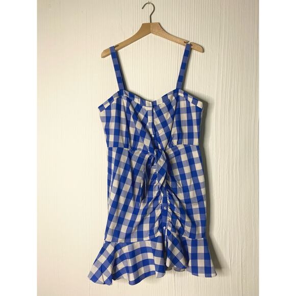 LIKELY "Minka" Blue and White Gingham Plaid Ruffle Hem Mini Dress US 14 - Picture 3 of 11